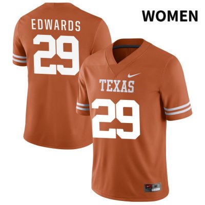 Texas Longhorns Women's #29 Zach Edwards Authentic Orange NIL 2022 College Football Jersey DUL18P8N